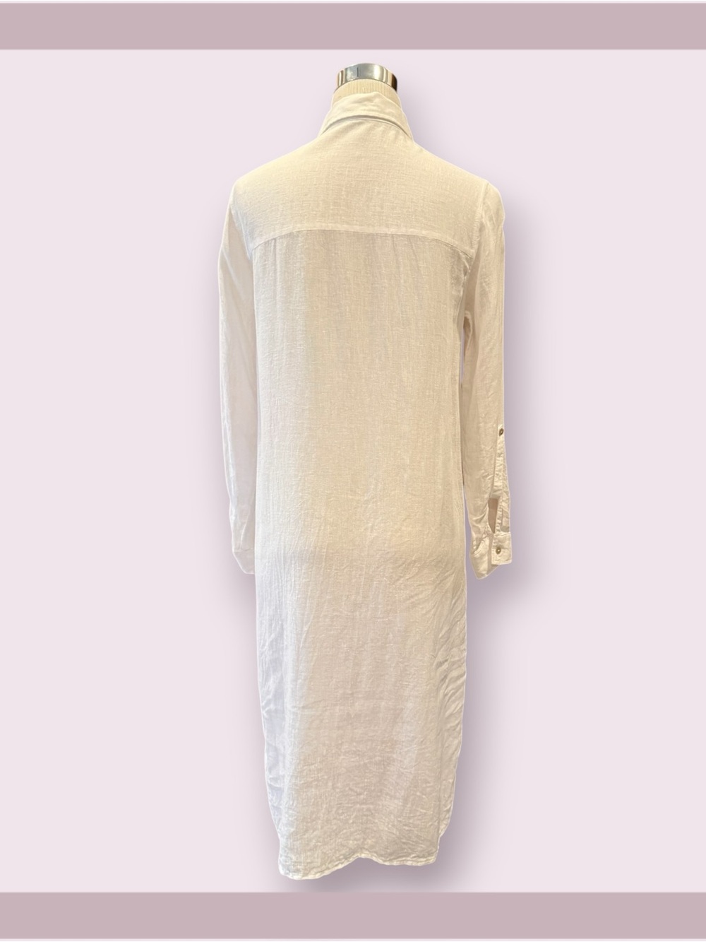 Tahari White Linen Button Down Long Shirt Dress - Picture 4 of 6